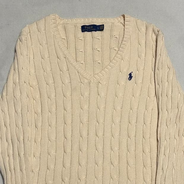 L 폴로랄프로렌 블루 포니 브이넥 케이블 니트