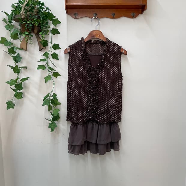 두쫀꾸 여리 엔젤 페어리 폴카도트 레이스 레이어드 롱 슬립 세트