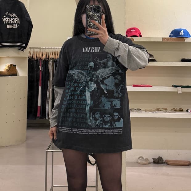 빈티지 너바나 앨범 아트워크 프린팅 반팔 티셔츠 U1450