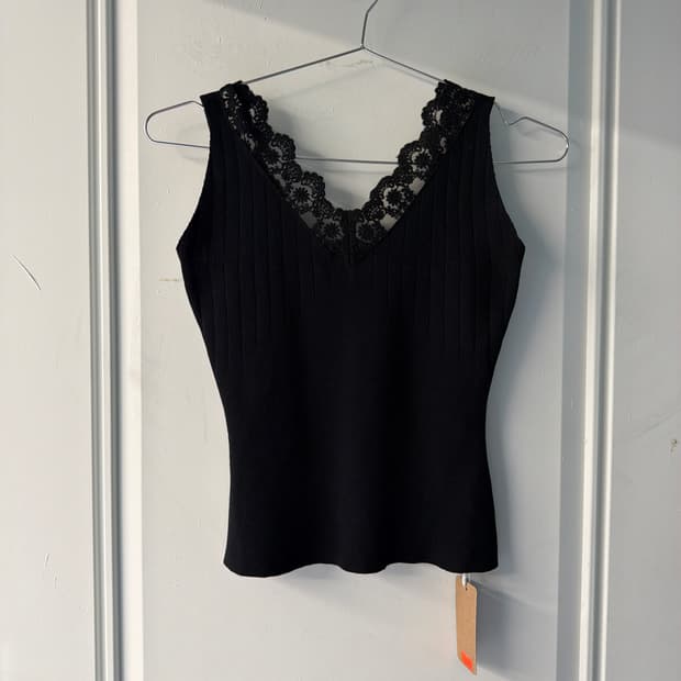 일본빈티지 레이스 블랙 슬리브리스