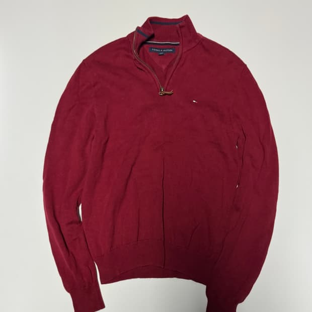 공용!! 타미힐피거 미니멀 코튼 반집업 니트 S ~ M