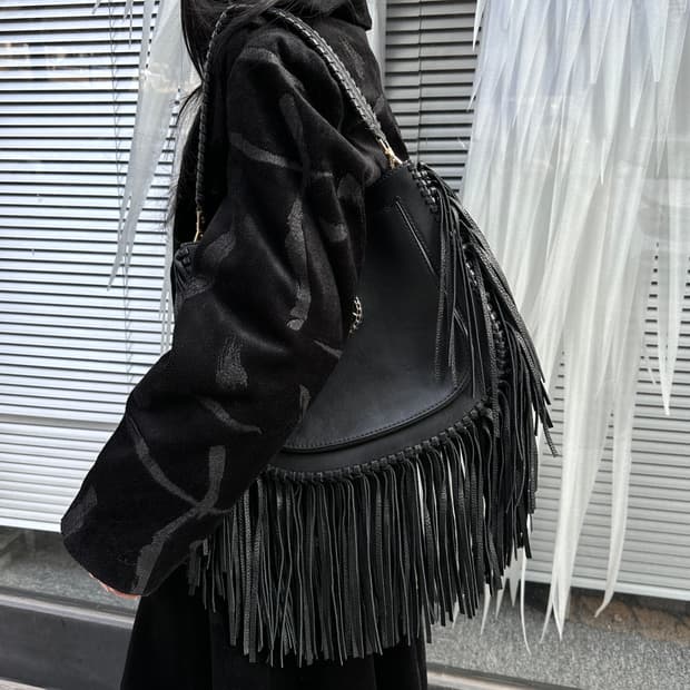 00s 레어 마이클 코어스 풀 가죽 프린지 가방