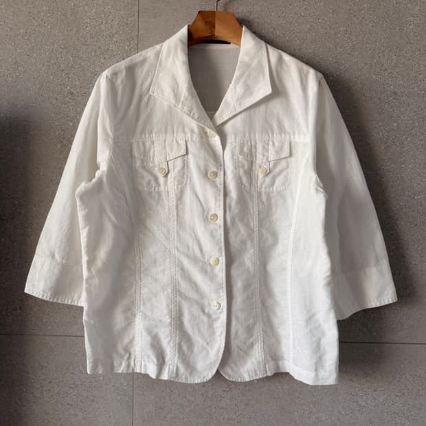 화이트 린넨 여성 셔츠 자켓 7부소매 L