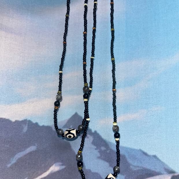 빈티지 비즈 원석 포인트 목걸이 / point b g necklace