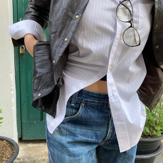 DAKS 스트라이프 화이트 실루엣 셔츠