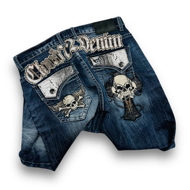 펑크 클라우드 파이톤 스컬 크로스 데님 팬츠