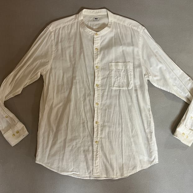 무료배송 - 유니클로 차이나넥 긴팔셔츠(화이트) XL