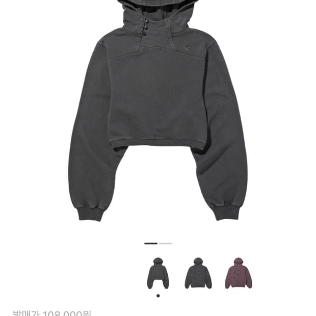 미스치프 사이드 버튼 업 크롭 후드 워시드 차콜