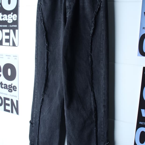W(M-L) 브랜드빈티지 청바지 데님 와이드핏 컷오프 흑청-P10637