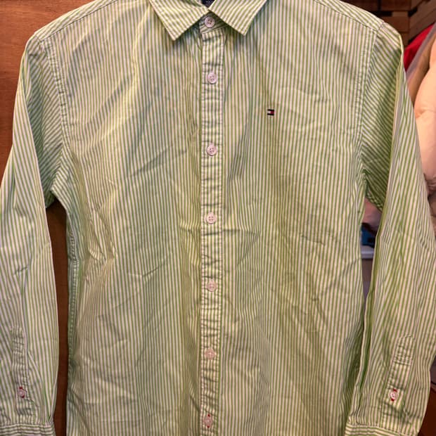 타미힐피거 그린 스트라이프 셔츠