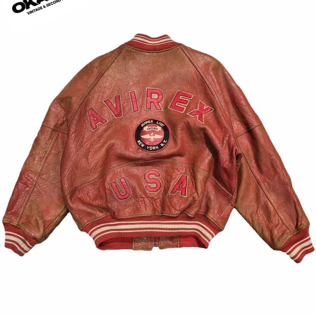 90's AVIREX 노르망디 레더 바시티 자켓