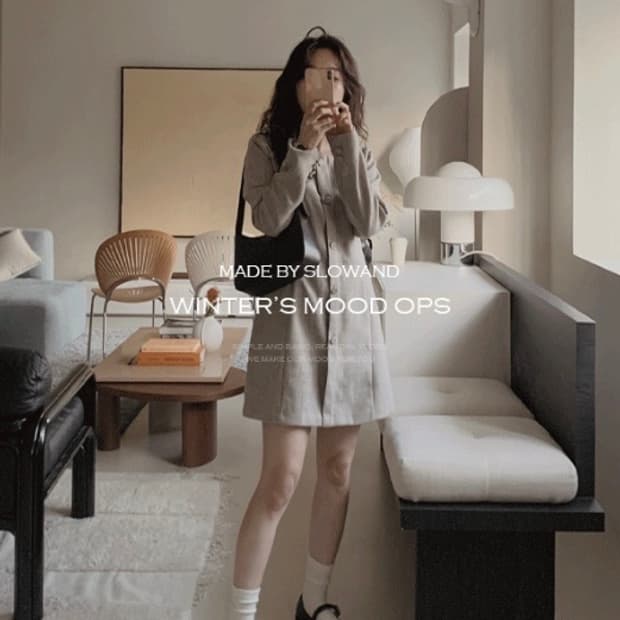 (미착용, 새상품) 슬로우앤드 made. 매트 트위드 라인원피스