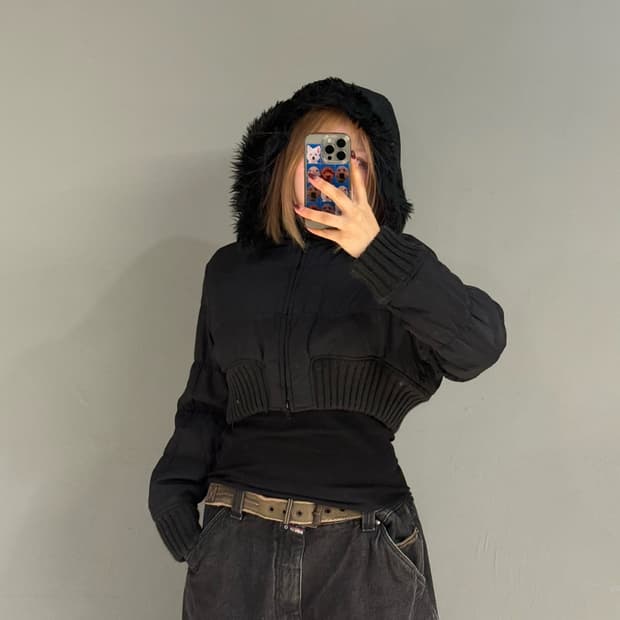 Sky bomber fur trimming crop jumper