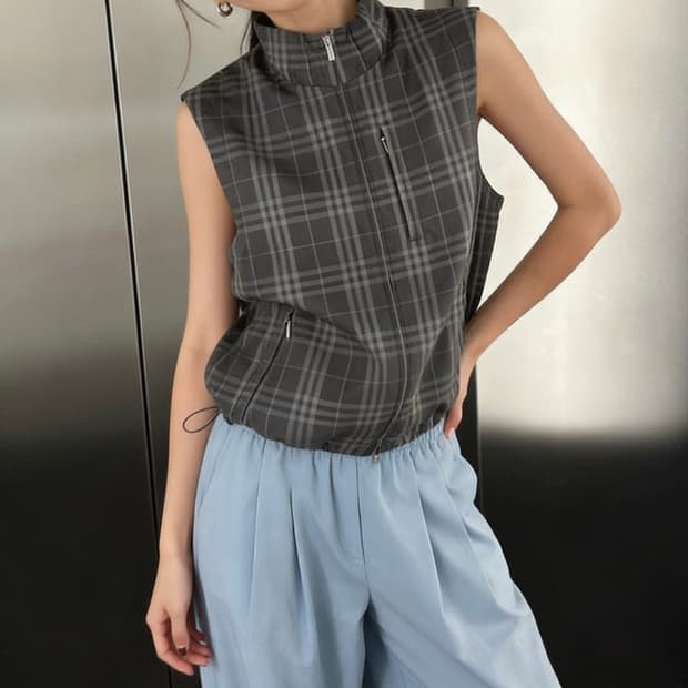 (버버리 골프 체크 집업 조끼