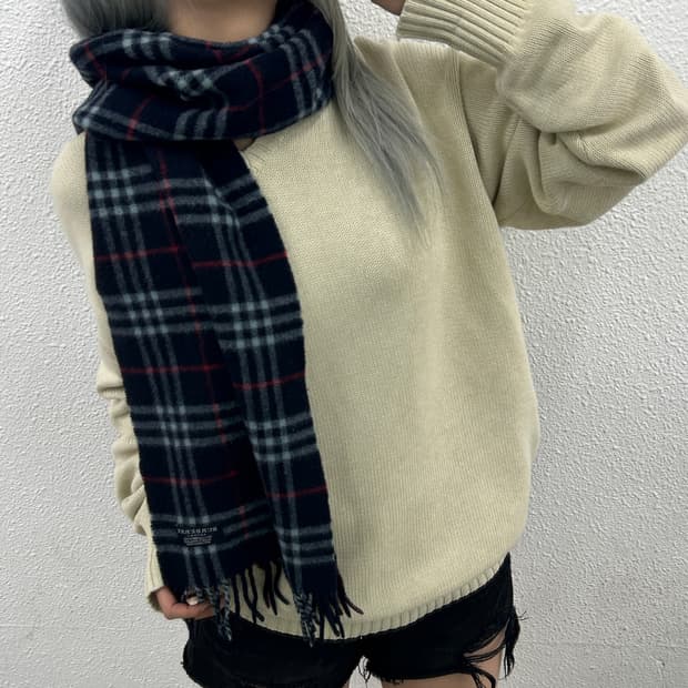 버버리 노바체크 네이비 램스울 머플러