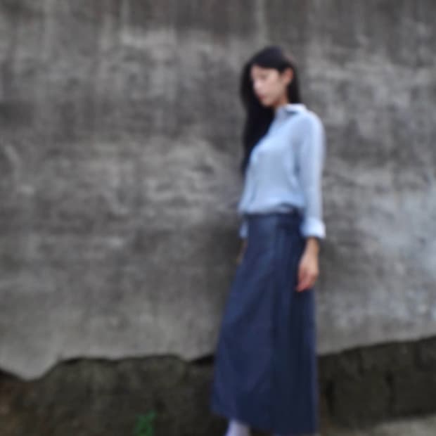 Leather & pleats mix skirt / grey