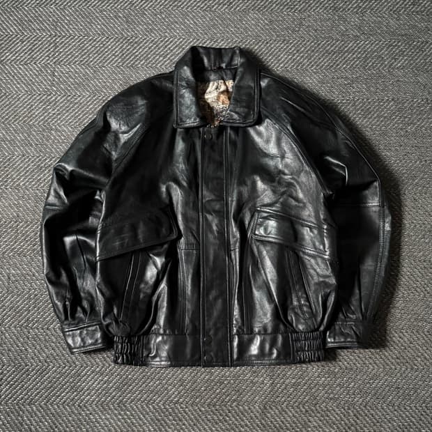 90s 블랙 쉽스킨 빈티지 봄버 레더 자켓 (100-105)