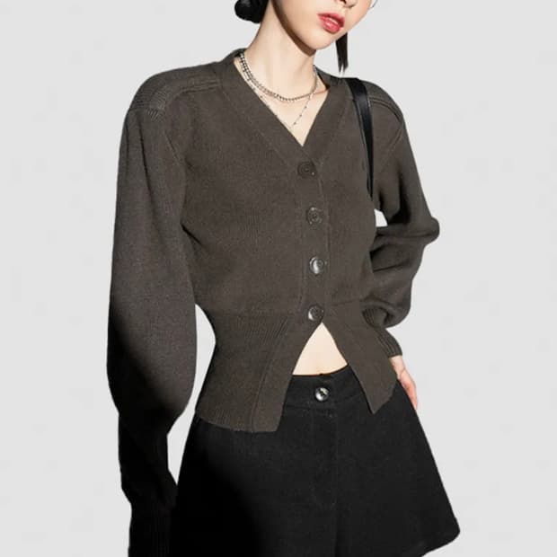 어반드레스 가디건 Balloon Ribbed Cardigan 차콜