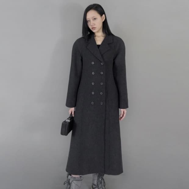 에옹쓰 라이닝 맥시 더블 코트 차콜