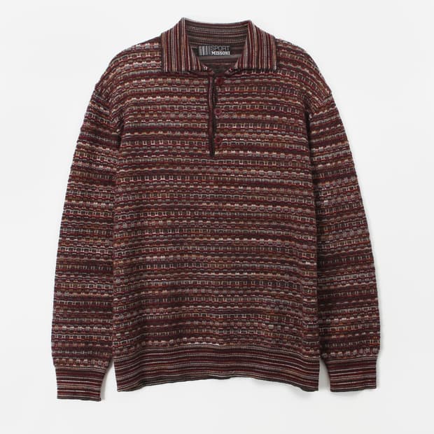 미쏘니 스포츠 빈티지 울 패턴 짜임 카라 니트