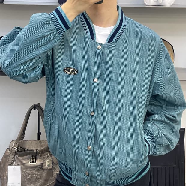 입생로랑 90s YSL 로고 체크 블루종