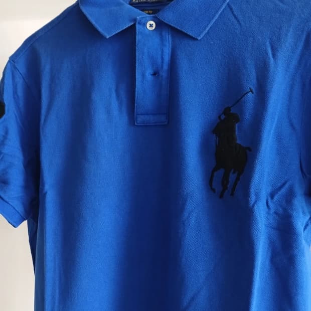 폴로 랄프로렌 빅포니 커스텀핏 블루 반팔 카라티 M