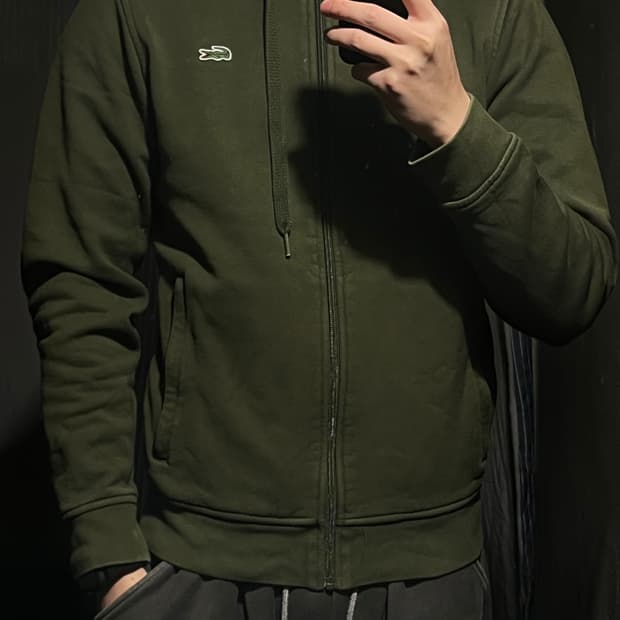라코스테 스포츠 카키 그린 크록패치 기모 후드집업 S
