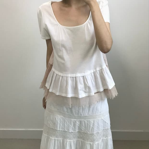 miu miu 미우미우 샤 레이어드 반팔 티셔츠