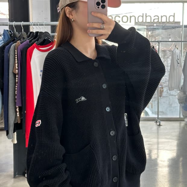 아이스크림 러닝독 카라 버튼 가디건 