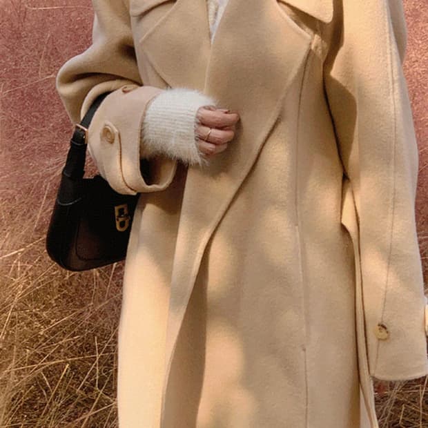 HOUR 핸드메이드 벨티드 울 롱코트 베이지 (F)