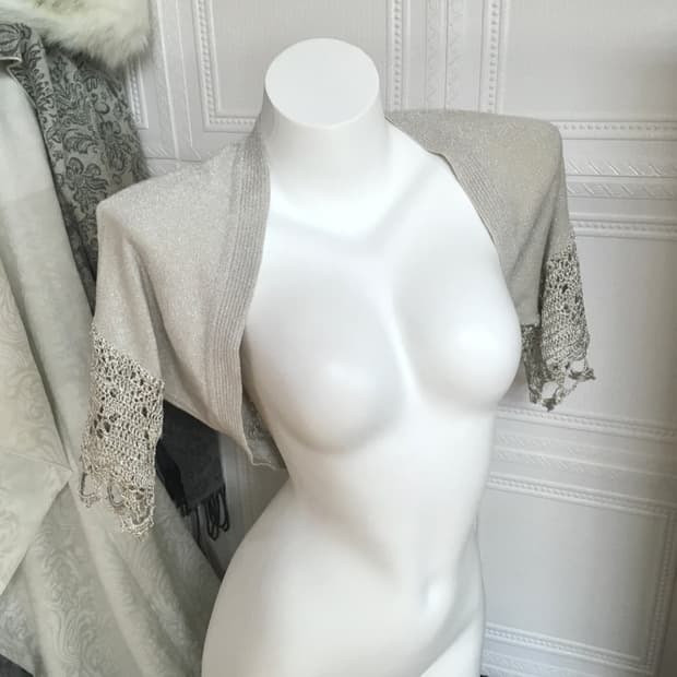 Inpysecond 실버 네트 볼레로 가디건