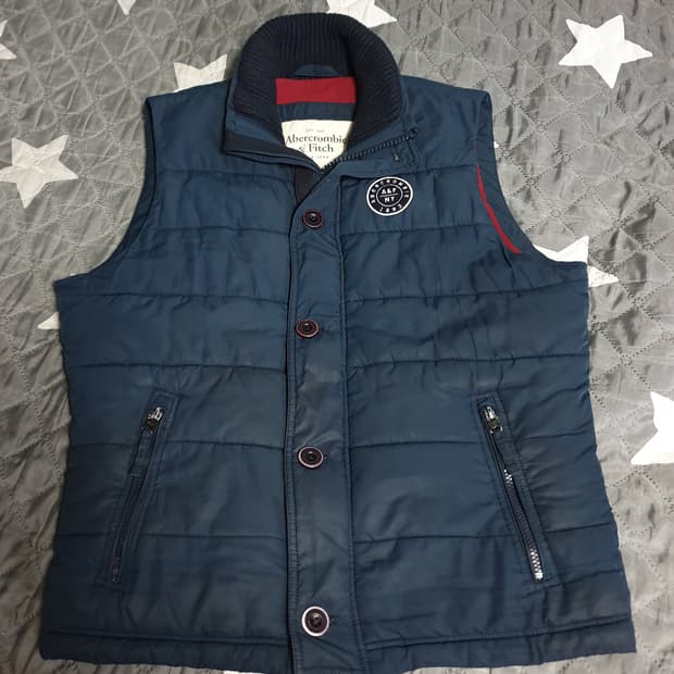 아베크롬비 니트배색 기모 경량패딩 조끼 네이비 (M)