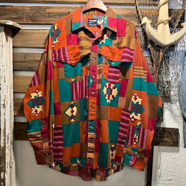 [XL]80's 랭글러 Cowboy Cut 빈티지 패턴 웨스턴 셔츠