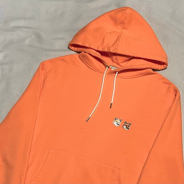 S 메종 키츠네 더블 폭스 헤드 오렌지 후드티