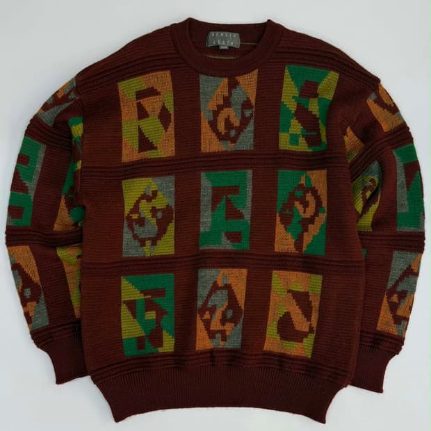 [M] Japanese vintage 90s 울 자카드 크루넥 니트 스웨