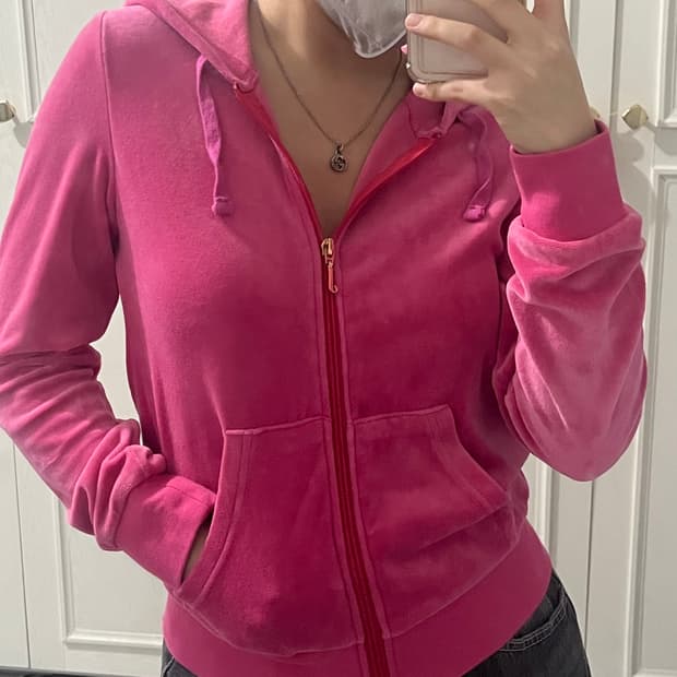 쥬시꾸뛰르 핫핑크 벨벳 후드집업