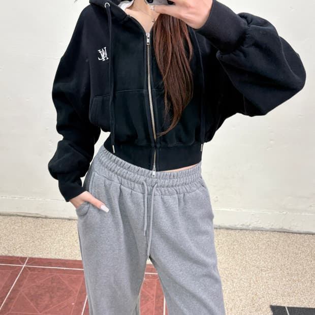 우알롱 후드집업 블랙