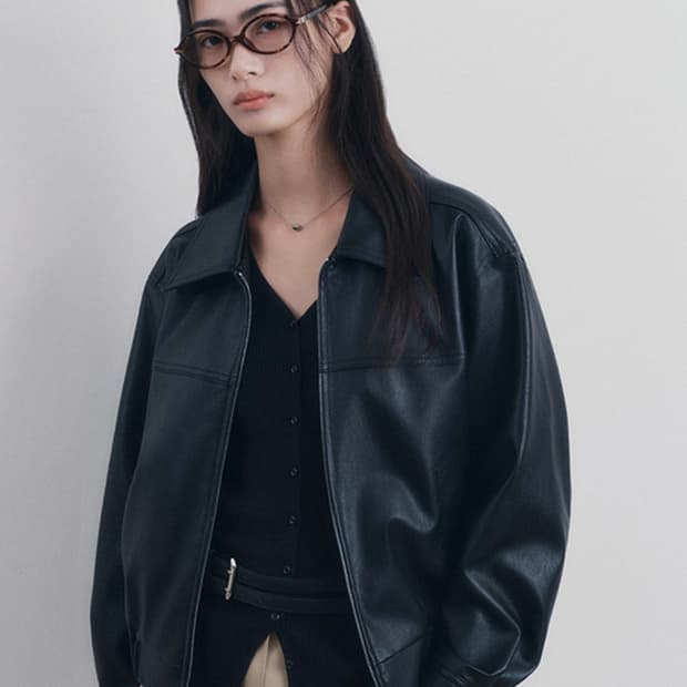 미쏘 블랙 레더 스탠카라 자켓 