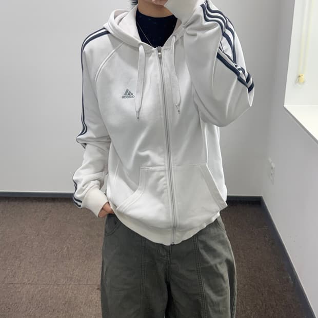 Adidas 아디다스 실버로고 네이비 트랙탑 화이트 후드집업