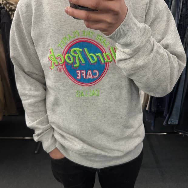 L)90’s 하드락 빈티지 로고포인트 그레이 스웻셔츠