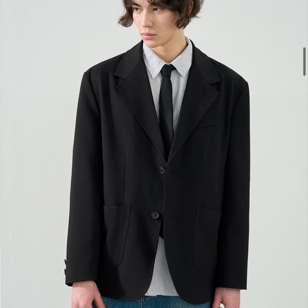 (새상품)(L)드로우핏 오버사이즈 바인딩 울 블레이저 [BLACK]