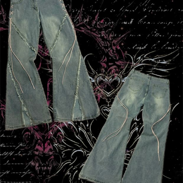Y2K eyelet boots cut denim pants