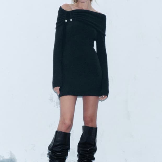 드레이프 오프숄더 미니원피스