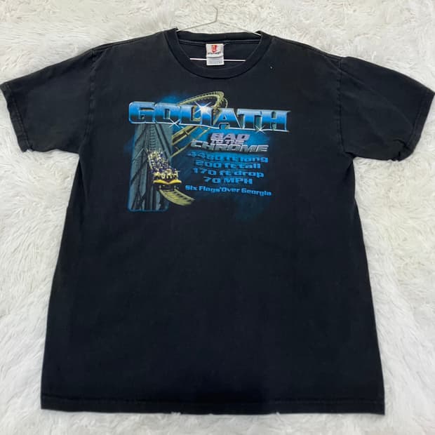 빈티지 블랙 식스플래그 프린팅 반팔 1006 힙합 스트릿 일본빈티지