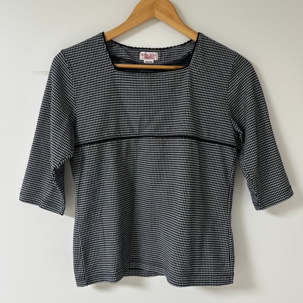 빈티지 7부 체크 티셔츠