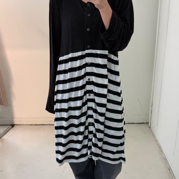 일본빈티지 블랙 스트라이프 원피스