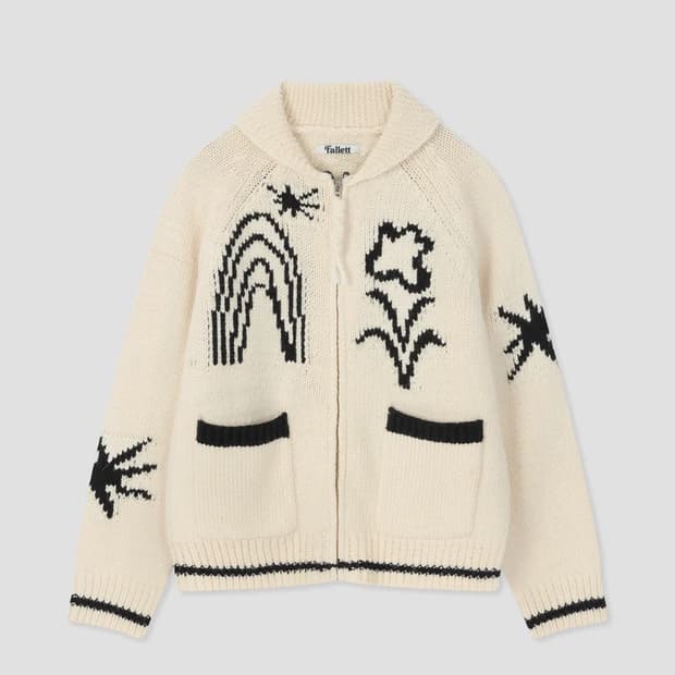 팔렛 드로잉 가든 코위찬 니트 집업 아이보리