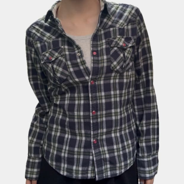 빈티지 버튼 체크 셔츠