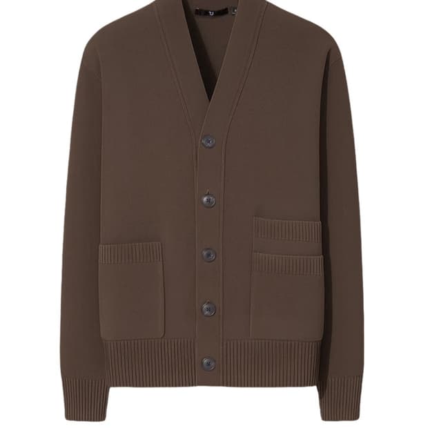 [L] 유니클로 질샌더 램스울 브이넥 가디건 다크 브라운