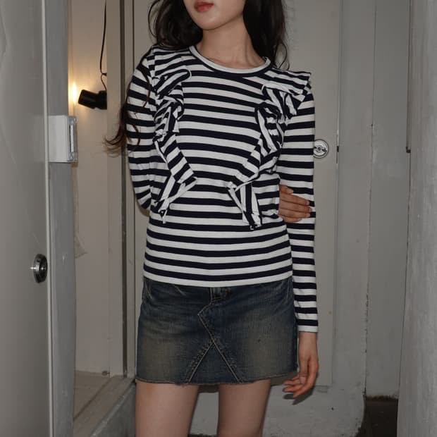꼼데가르송 프릴 스트라이프 롱슬리브